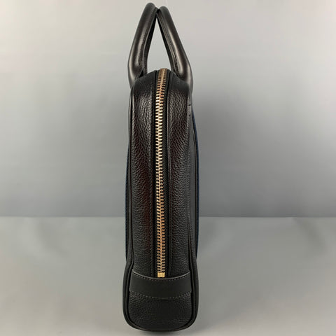 PAUL SMITH Black Pebble Grain Stripe Trim Leather Briefcase Bag