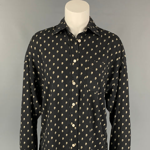 R13 Size XS Black & Off White Silk Skulls Button Up Shirt