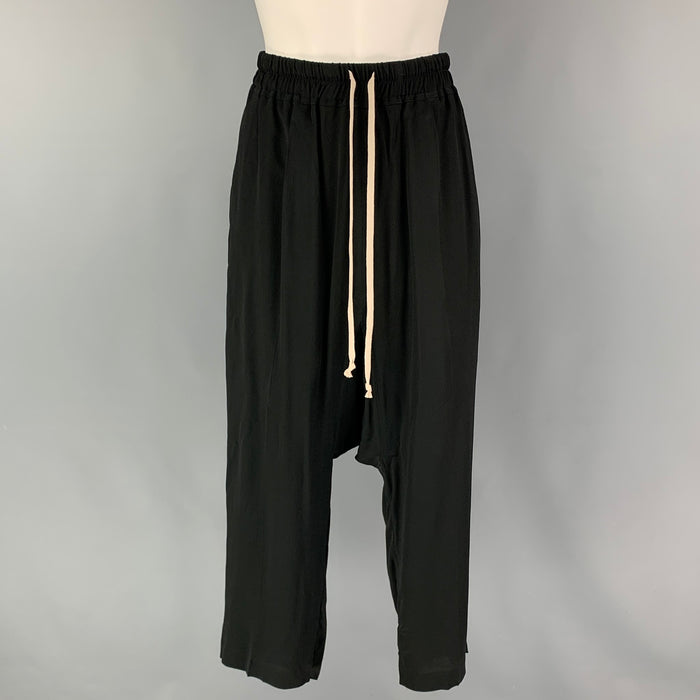 RICK OWENS FOGACHINE SS 22 Size 10 Black Acetate Silk Cropped Drop-Crotch Pants