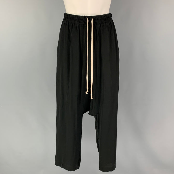RICK OWENS FOGACHINE SS 22 Size 10 Black Acetate Silk Cropped Drop-Crotch Pants