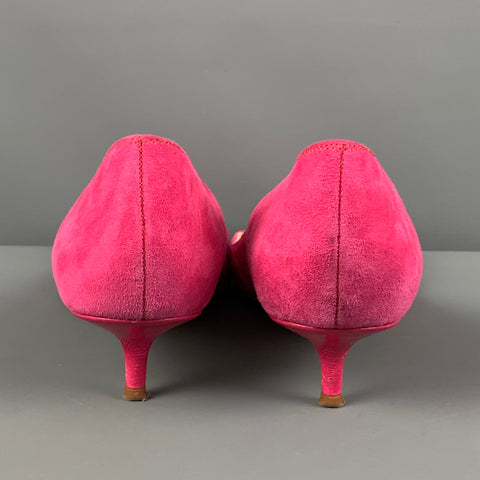 BUTTER Taille 9.5 Escarpins à talon chaton en daim fuchsia à fleurs