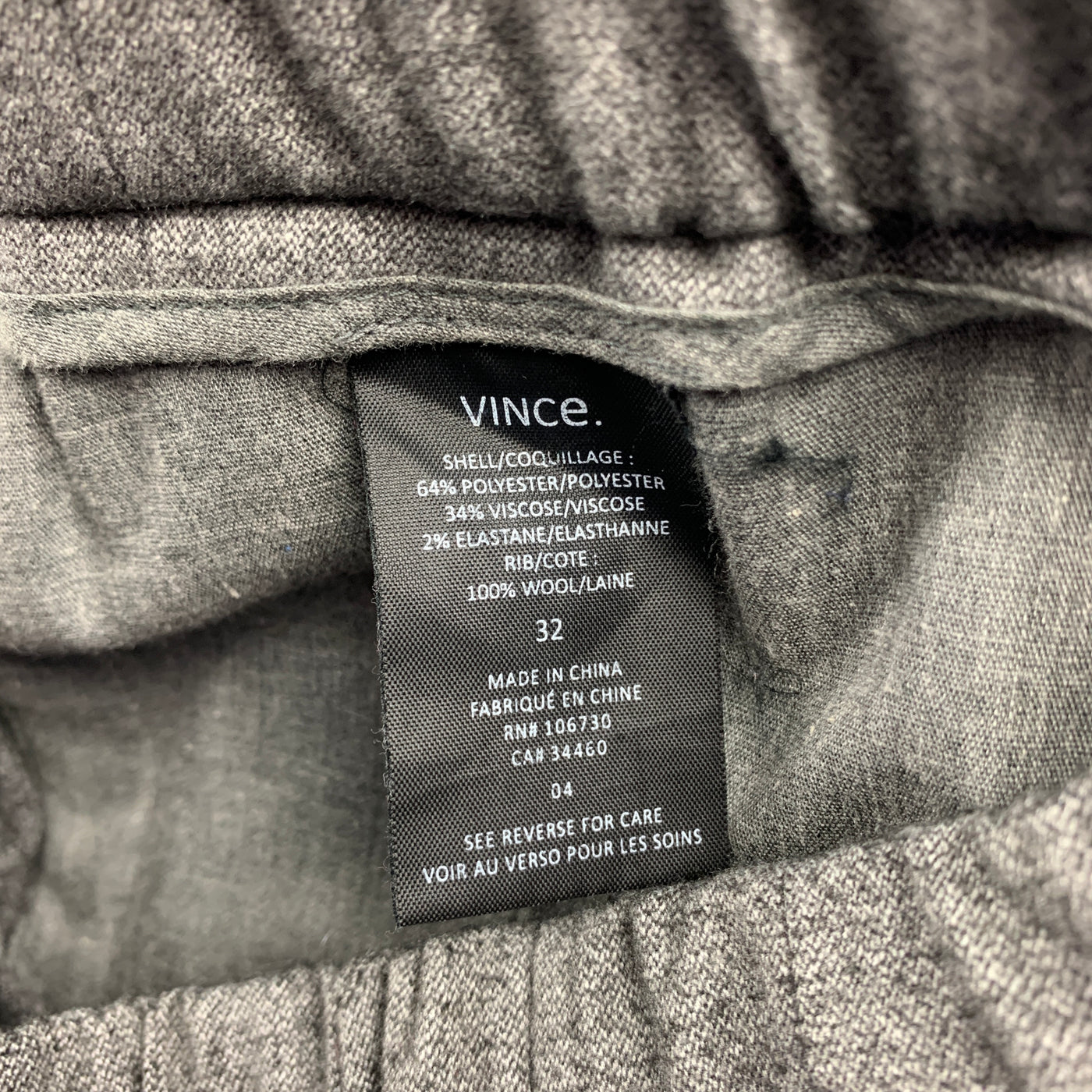 VINCE Size 32 Grey Heather Polyester Blend Elastic Waistband Casual Pants