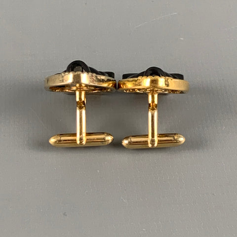 Boutons de manchette en acétate de matériaux mélangés VINTAGE en or noir