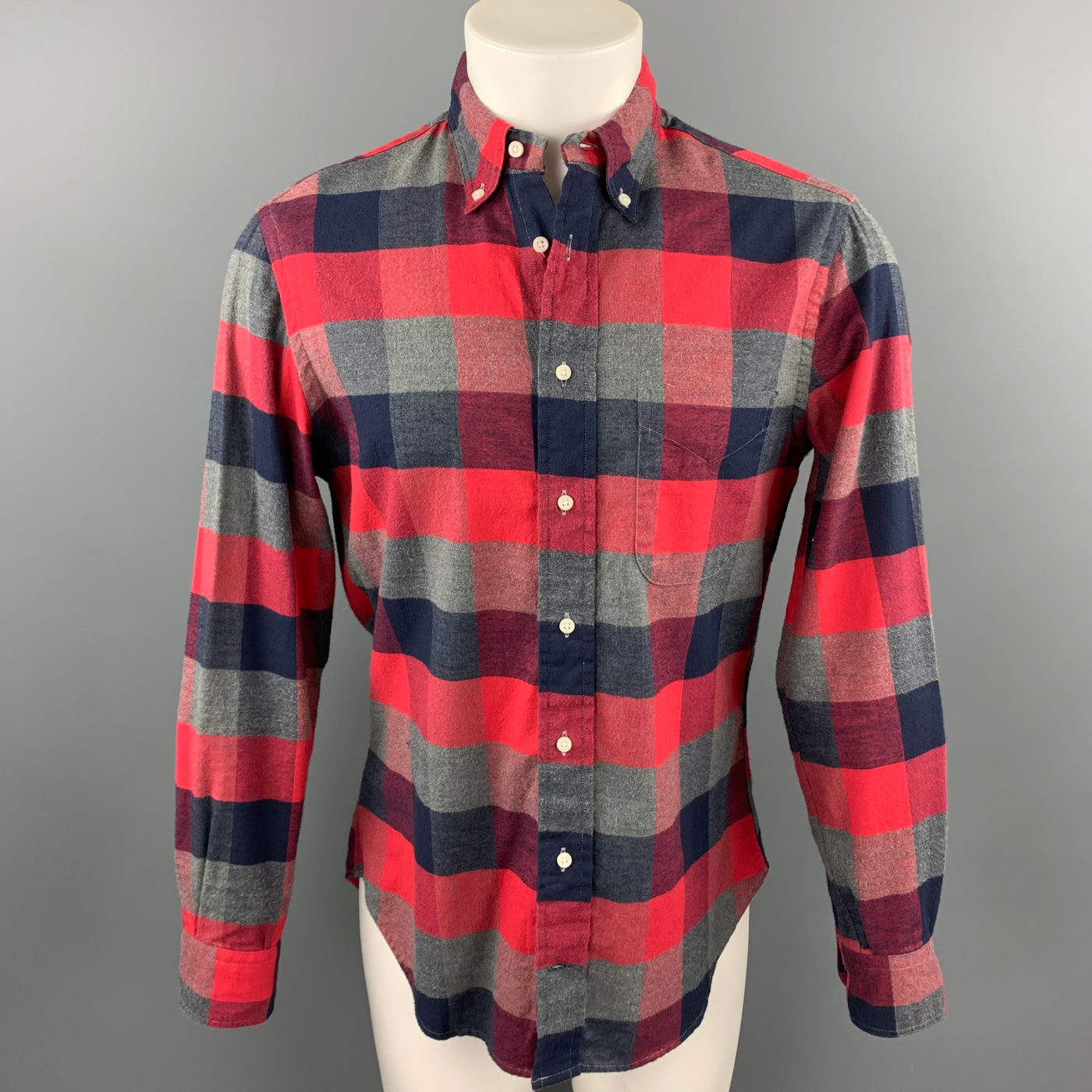 GITMAN VINTAGE Size M Red & Navy Plaid Cotton Button Down Long Sleeve Shirt