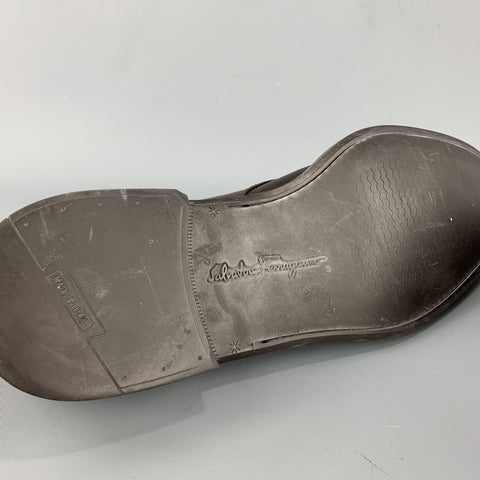 SALVATORE FERRAGAMO Size 11 Brown Textured Leather Cap Lace Up Dress Shoes