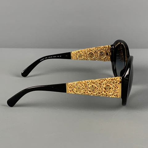 CHANEL Gafas de sol Bijou Camellia de acetato metálico dorado negro