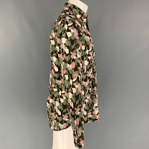 TED BAKER Size M Olive Brown Abstract Floral Cotton Long Sleeve Shirt