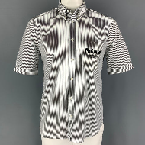 ALEXANDER MCQUEEN Size L Black White Stripe Cotton Short Sleeve Shirt