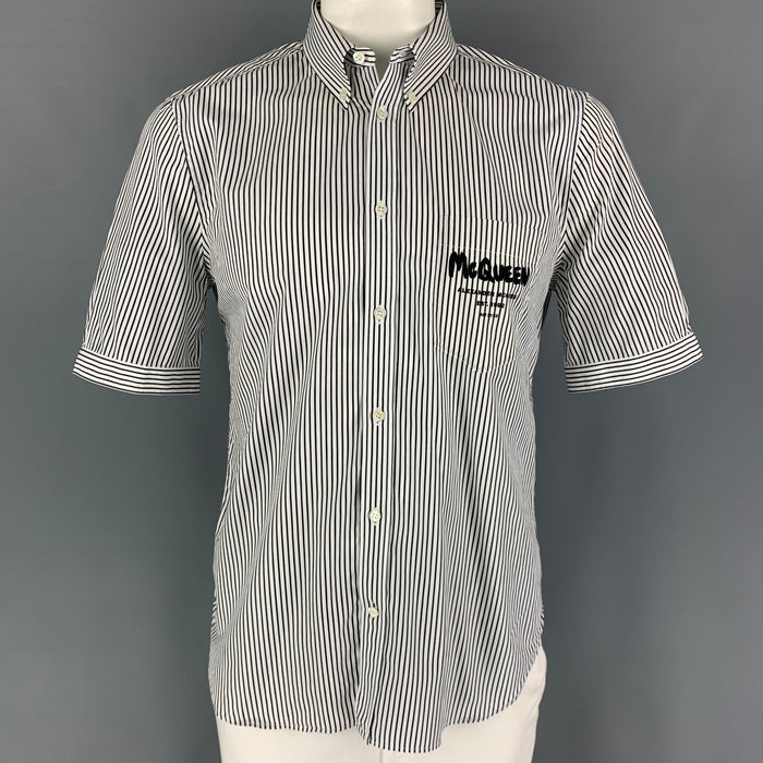 ALEXANDER MCQUEEN Size L Black White Stripe Cotton Short Sleeve Shirt