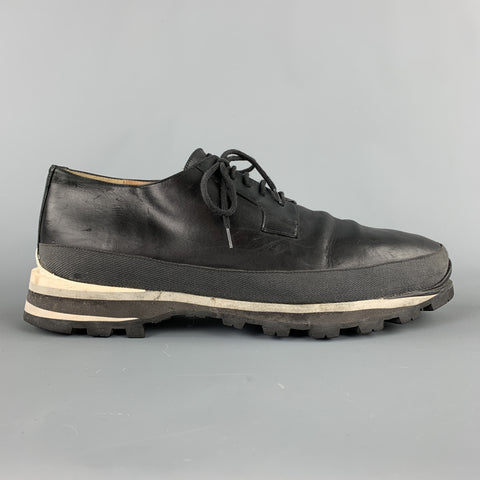 DRIES VAN NOTEN Size 11 Black Mixed Materials Leather Track Sole Lace Up