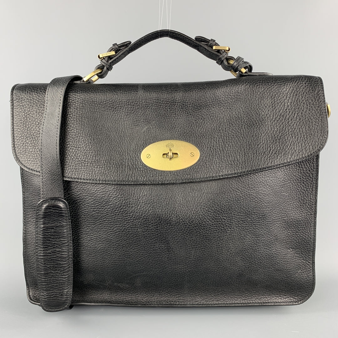 MULBERRY Solid Black Leather Briefcase Bag