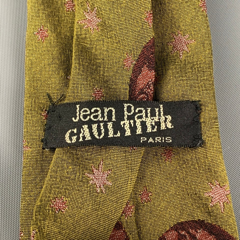 JEAN PAUL GAULTIER Cravate en coton et soie étoiles bordeaux olive