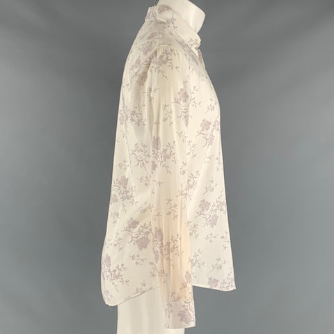 JOHN VARVATOS Size S Off White Lilac Floral Cotton / Viscose Long Sleeve Shirt