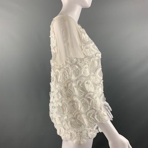 MAJE Size M White Polyester Blend Lace Raglan 3/4 Dress Top
