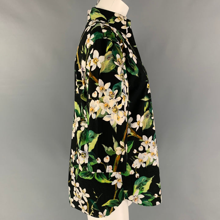 DOLCE & GABBANA Size 4 Black Green Floral Cotton Button Down Shirt