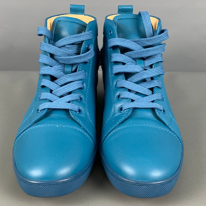CHRISTIAN LOUBOUTIN Size 9.5 Teal Solid Leather High Top Sneakers