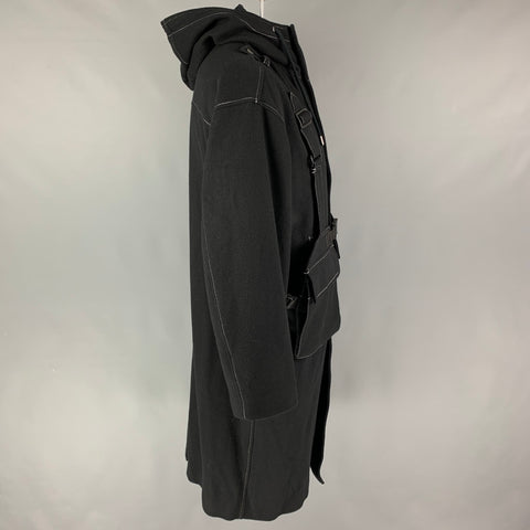 CHRISTIAN DADA Size 38 Black Contrast Stitch Wool Hooded Melton Coat