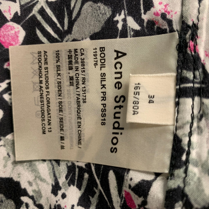 ACNE STUDIOS Taille 2 Blouse à boutons cachés en soie noire, blanche et fuchsia