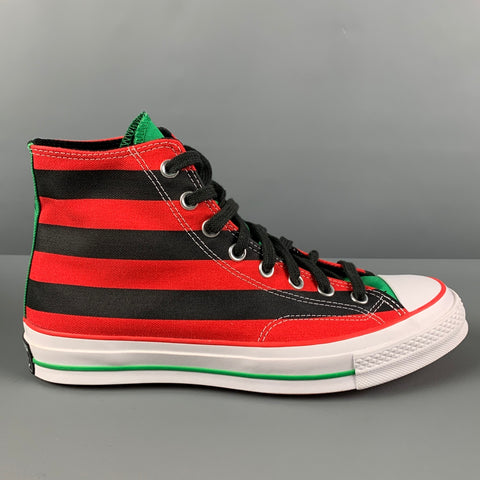 CONVERSE x DENIM TEARS Size 8.5 Black Red Stripe Canvas High Top Sneakers