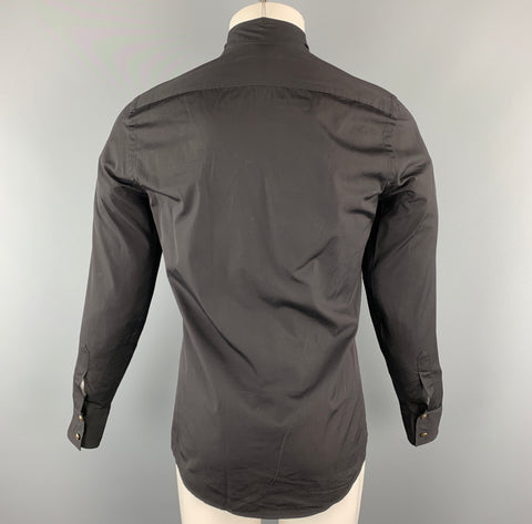 GUCCI Size S Black Solid Cotton Nehru Collar Long Sleeve Shirt