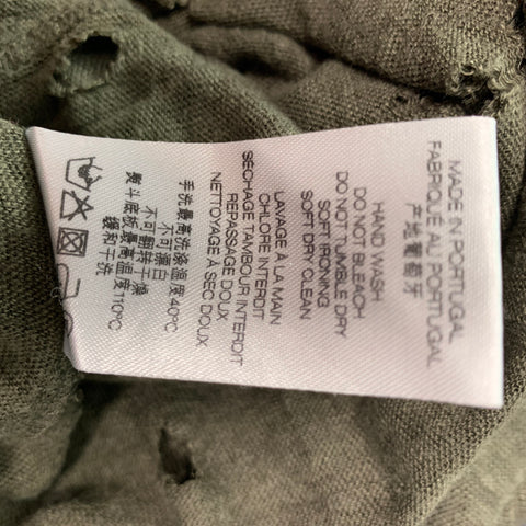 IRO Size XS Olive Distressed Linen Crew-Neck T-shirt