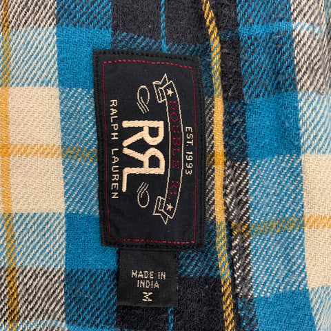 RRL by RALPH LAUREN Size M Blue Brown Plaid Cotton Flanel Long Sleeve Shirt