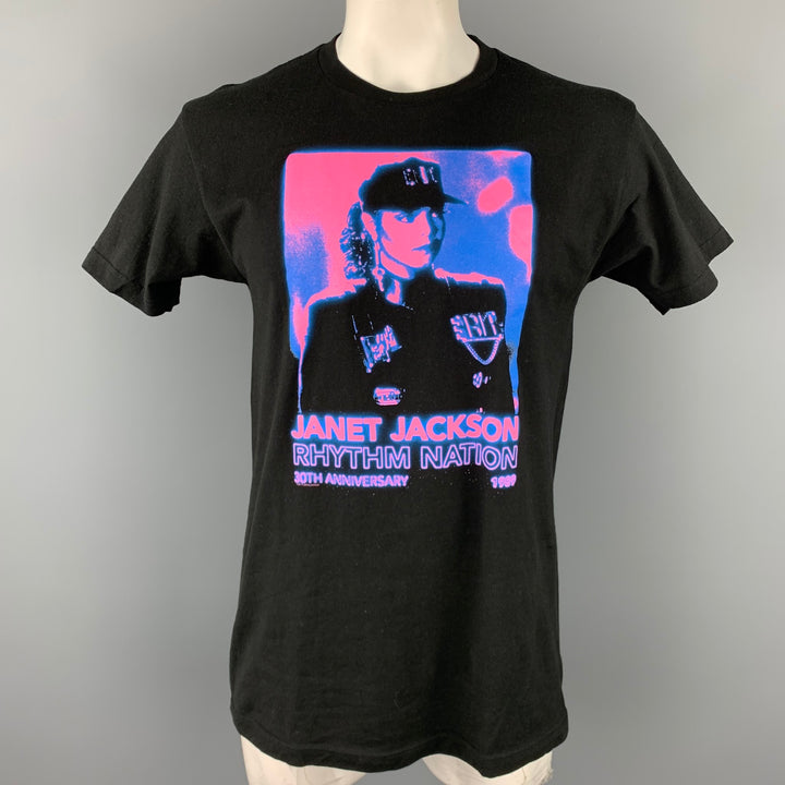 MISCELANEOUS Size L Black & Pink Graphic Cotton Crew-Neck T-shirt