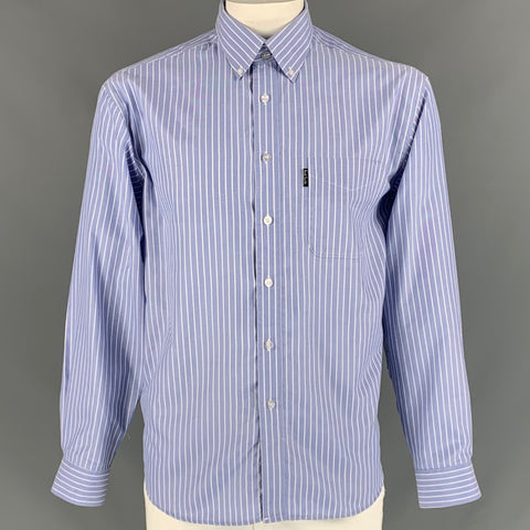 PAUL SMITH Talla XL Camisa de manga larga con botones de algodón a rayas blancas y azules