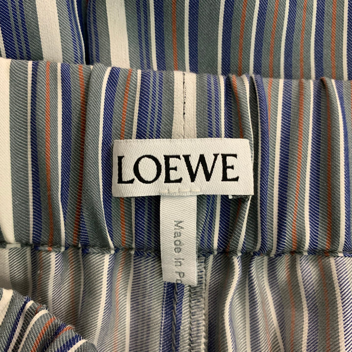 LOEWE Size 2 Grey White Blue Silk Stripe Asymmetrical Set