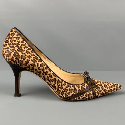 ALEXANDRA NEEL Talla 7 Zapatos de salón con lazo y estampado animal de pelo de becerro color beige y marrón