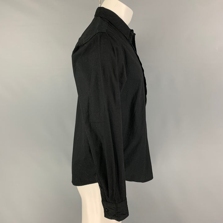 CLOTONE Size M Black Pleated Cotton Button Up Long Sleeve Shirt