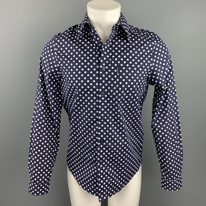 BEN SHERMAN Size S Navy Polka Dot Cotton Button Up Long Sleeve Shirt