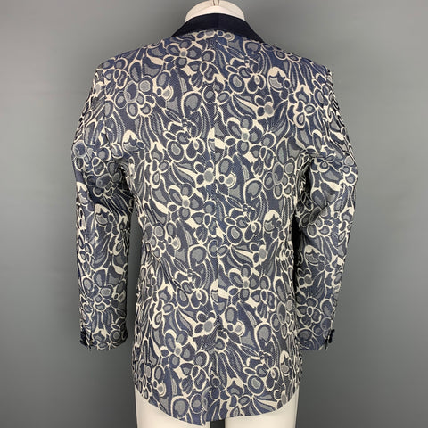 MR. TURK Gregory Size 38 Navy & Gray Silver Abstract Floral Jacquard Acetate Blend Evening Sport Coat