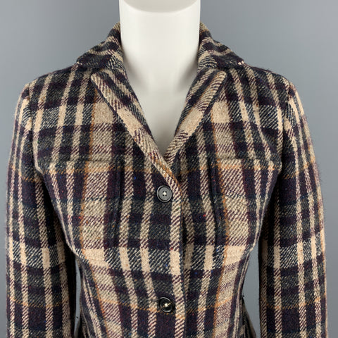 JIL SANDER Size 6 Beige &  Navy Plaid Cropped Jacket