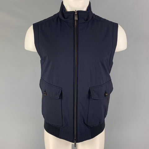 ERMENEGILDO ZEGNA Size M Blue Wool Polyester Reversible Vest
