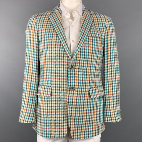 ETRO Size 42 Multi-Color Plaid Cotton / Silk Notch Lapel Sport Coat