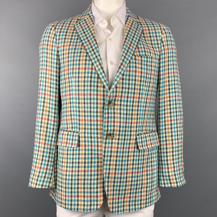 ETRO Size 42 Multi-Color Plaid Cotton / Silk Notch Lapel Sport Coat