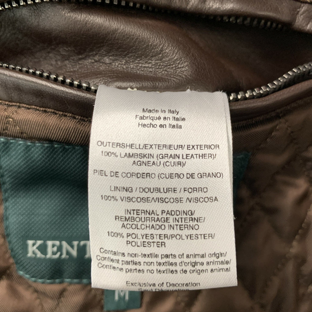 KENT &amp; CURWEN Taille M Veste zippée en cuir massif marron