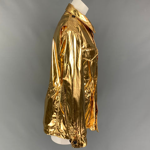 RALPH LAUREN Collection Size M Gold Cotton Metallic Zip & Snaps Jacket