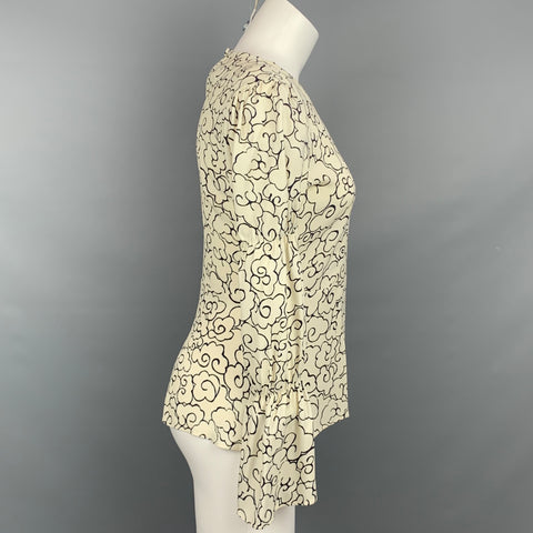 ALEXA CHUNG Taille 6 Blouse péplum en viscose abstraite blanche et noire