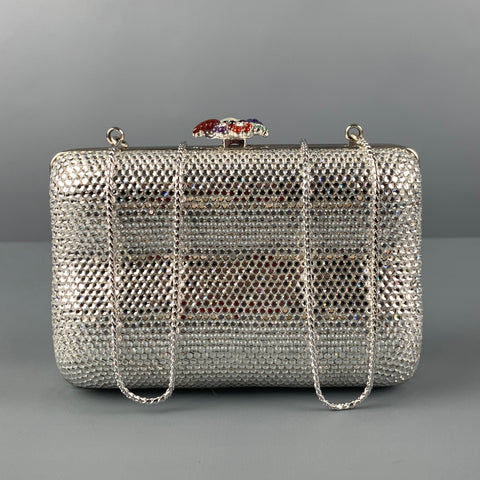 Vintage JUDITH LEIBER Silver Rhinestones Clutch Handbag