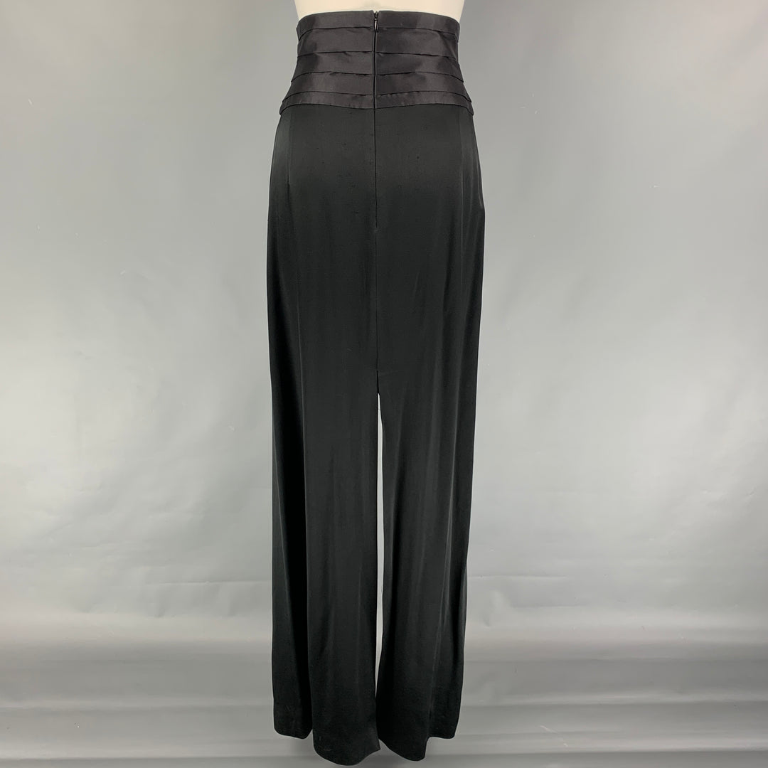 RONALD VAN DER KEMP Size 2 Black Satin High Waisted Skirt