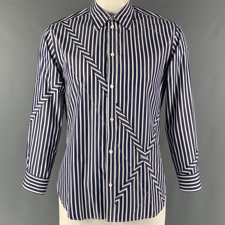 3.1 PHILLIP LIM Talla L Camisa Manga Larga Rayas Blancas Azul Marino