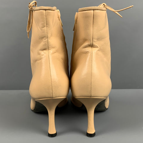 CHANEL Size 9 Beige Black Leather Cap Toe Boots
