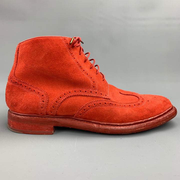FLORSHEIM by Duckie Brown Size 10 Red Perforated Suede Lace Up Boots