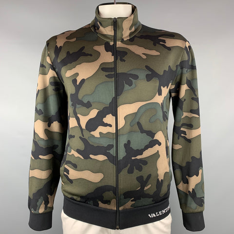 VALENTINO Size XL Olive & Black Camouflage Polyamide Sweatshirt