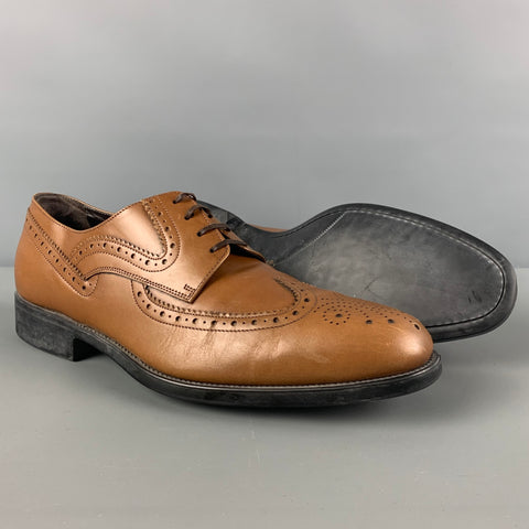SALVATORE FERRAGAMO Size 10.5 Brown Tan Perforated Leather Wingtip Lace Up Shoes