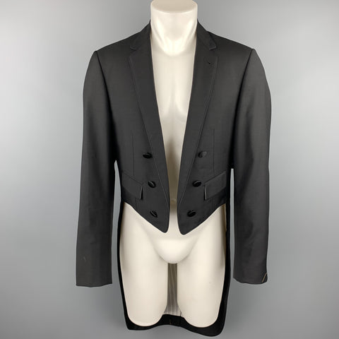 BLACK FLEECE Size 42 Black Wool Open Front Tail Coat
