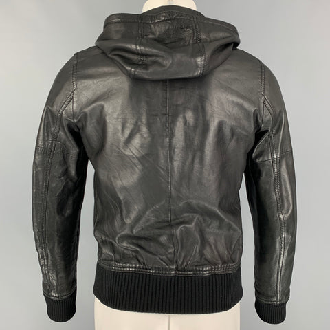 GIVENCHY Size XS Black Leather Hooded Zip Up Jacket