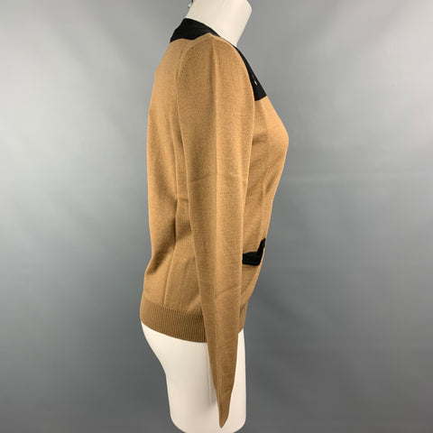 LOVE MOSCHINO Size 6 Beige Black Wool / Acrylic Color Block Front Pockets Gold Stars Pullover